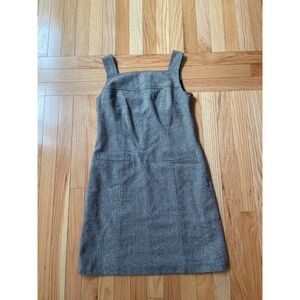 90's Ann Taylor LOFT Grey Herringbone Wool Blend Jumper Dress Sheath  Size 2